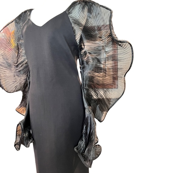 #A144 Why Dress Black Gala look Dress Organza Wing like Sleeves NWT L - Picture 8 of 10